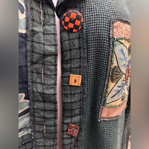 Vintage 90s Y2K Faith Unique Mixed Patchwork Boho Beaded Button Up Blazer Jacket - Picture 4 of 10